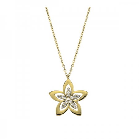 Colier argint 925 aurit cu floare si zirconii albe - Be Nature CTU0055 [0]